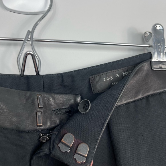 Rag & Bone Mo Genuine Leather Waistband Work Crape Dress Pants Trousers Black 2 - Picture 9 of 16